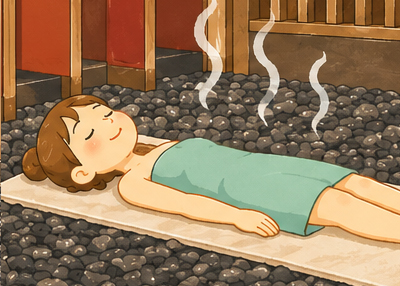 もう一度岩盤浴を楽しむ様子