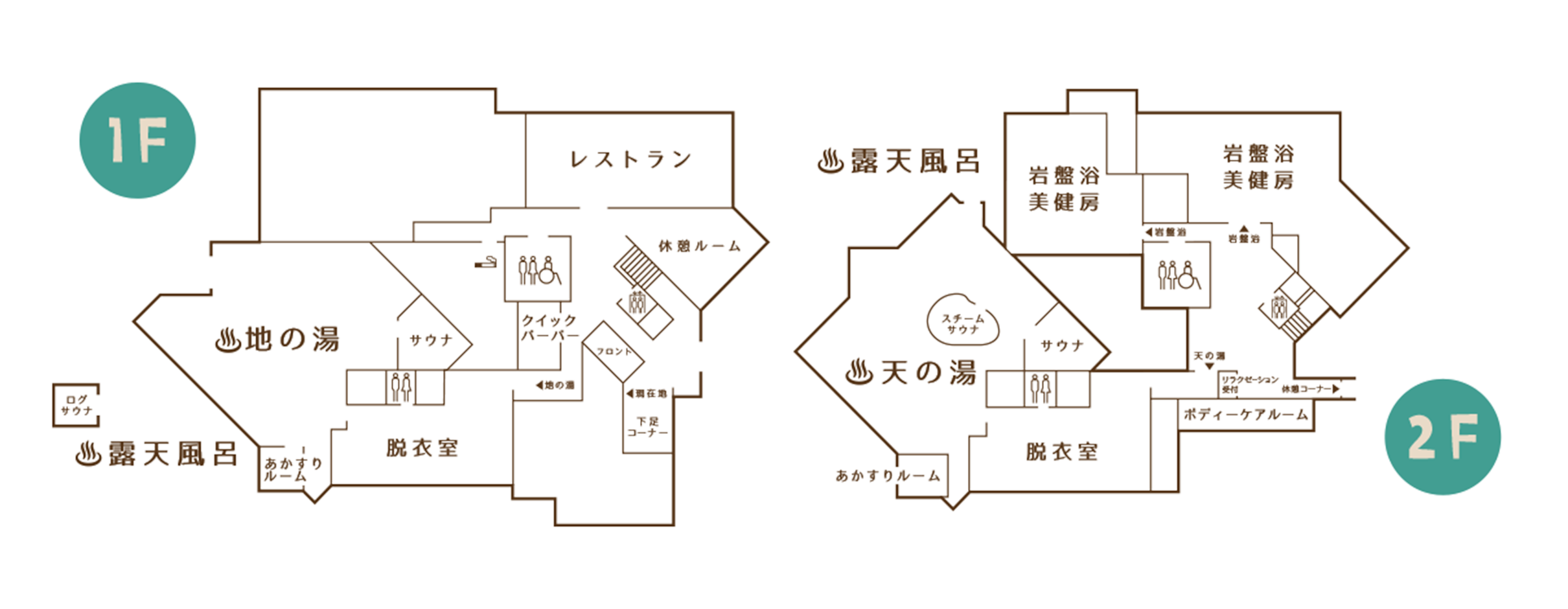 ござらっせ1階・2階館内マップ